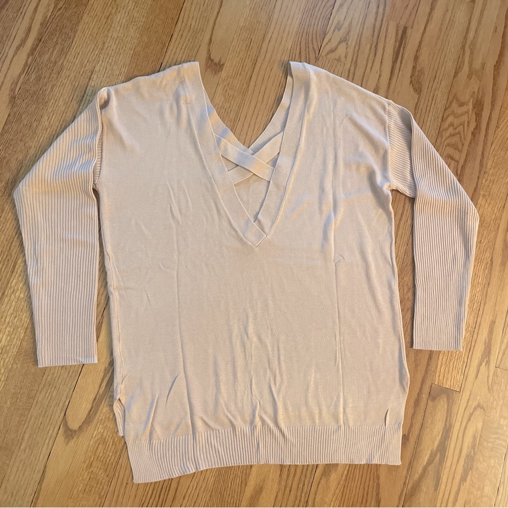 New without tags! Dusty Rose Lightweight Sweater with cross back detail